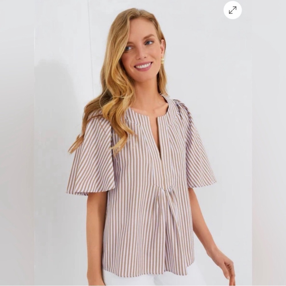 Tuckernuck Pomander Place Lilac Stripe Seersucker Finley Flutter Sleeve Top S